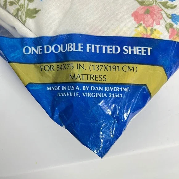 Vintage Danville Floral No Iron Double Fitted Sheet Pre-Shrunk USA NEW - Picture 2 of 4
